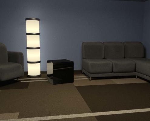 3D Render vom Raum mit CentreCube in unserem Produktvideo