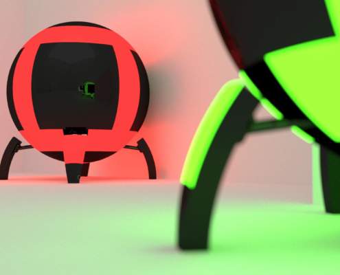 Zwei Kugelroboter in einer 3D Visualisierung