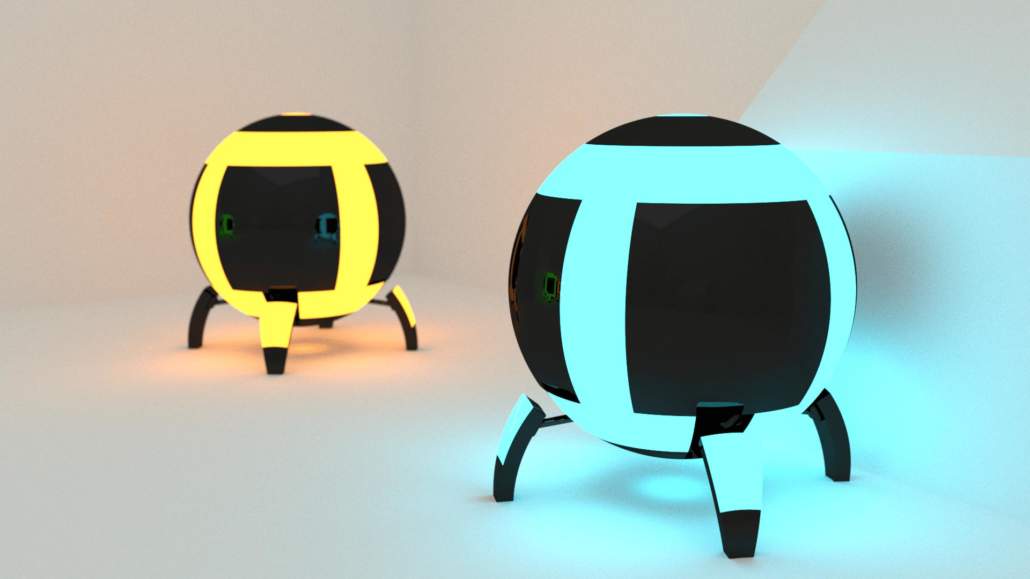 3D Visualisierung eines Lampen Konzeptes von Kugelrobotern