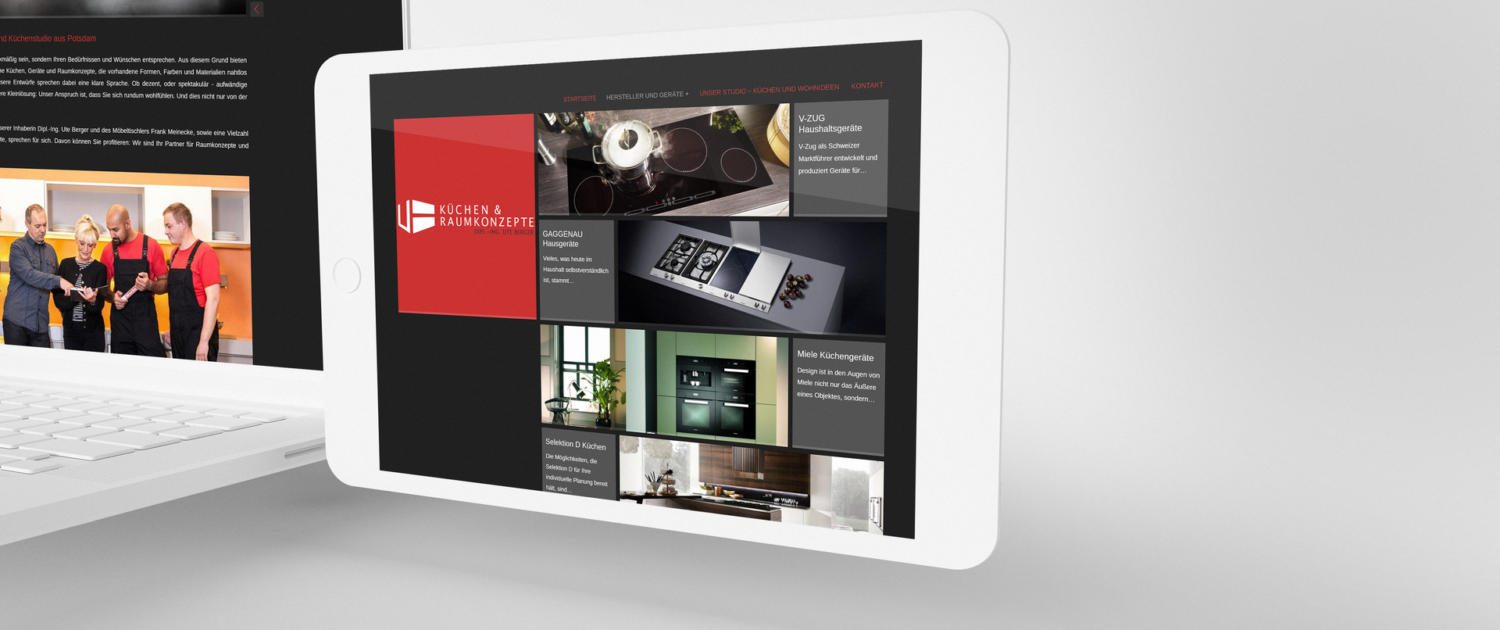 Stilisiertes weisses iPad zeigt neue Corporate Identity und das Ergebnis vom Webseite erstellen